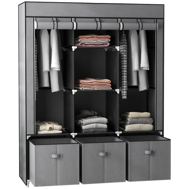 Armoire pliable en tissu, armoire pliante avec fermeture éclair, tissu non tissé, gris foncé, 125 x 43 x 162,5 cm