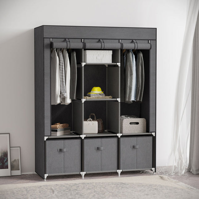 Armoire pliable en tissu, armoire pliante avec fermeture éclair, tissu non tissé, gris foncé, 125 x 43 x 162,5 cm