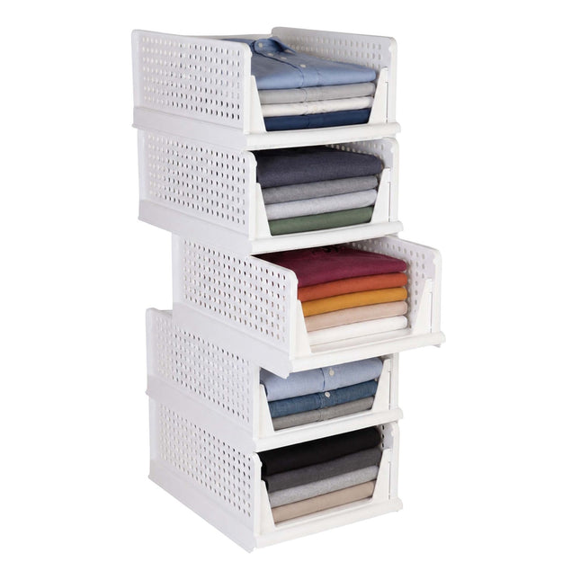 Kleiderschrank-Organizer-Set, 5 stapelbare weiße Boxen
