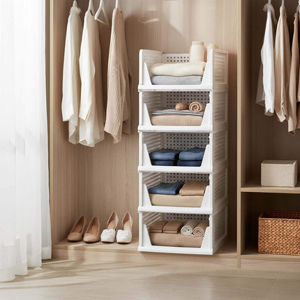 Kleiderschrank-Organizer-Set, 5 stapelbare weiße Boxen