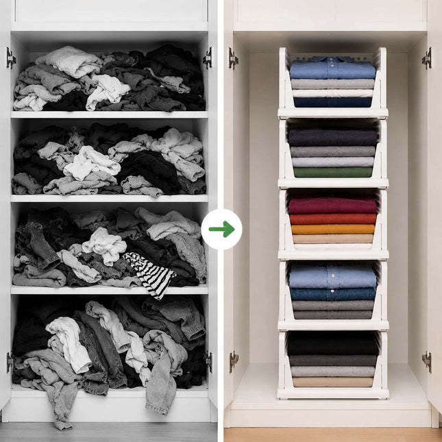 Kleiderschrank-Organizer-Set, 5 stapelbare weiße Boxen