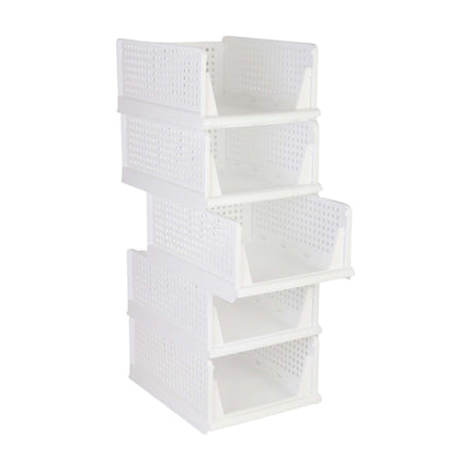 Kleiderschrank-Organizer-Set, 5 stapelbare weiße Boxen