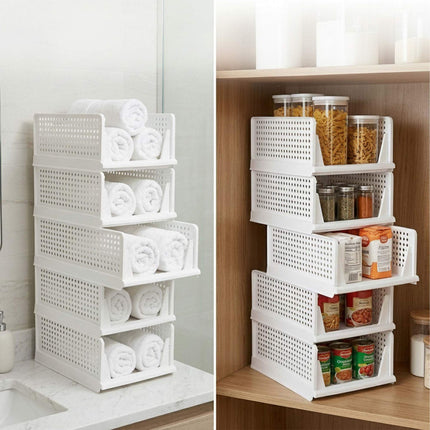 Kleiderschrank-Organizer-Set, 5 stapelbare weiße Boxen