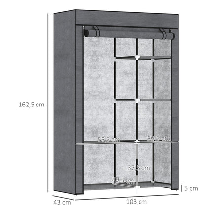 Folding wardrobe with rail & 6 compartments, dark grey