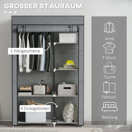 Folding wardrobe with rail & 6 compartments, dark grey
