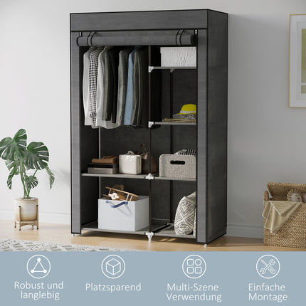 Folding wardrobe with rail & 6 compartments, dark grey