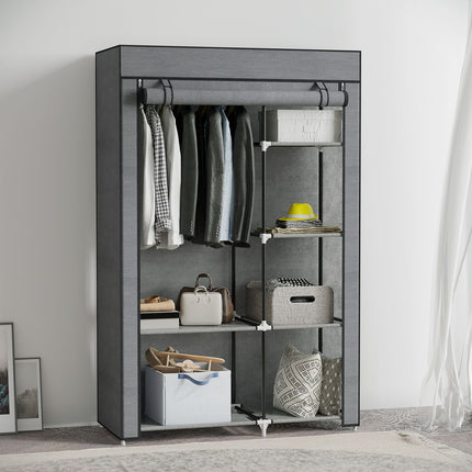 Folding wardrobe with rail & 6 compartments, dark grey