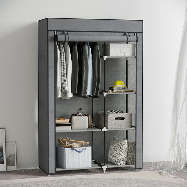 Armoire en tissu avec tringle à vêtements, 6 compartiments, armoire pliable aspect polaire, armoire pliante pour chambre, couloir, gris foncé, 103 x 43 x 162,5 cm Aosom