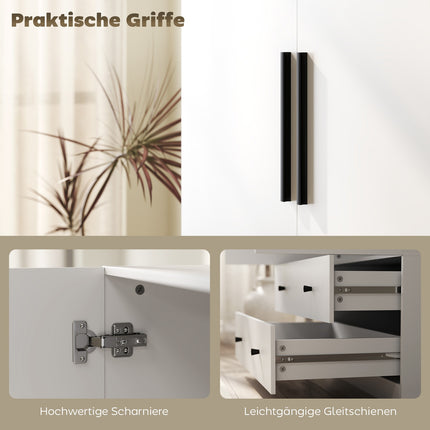 Weißer zweitüriger Kleiderschrank mit Kleiderstange und Schubladen