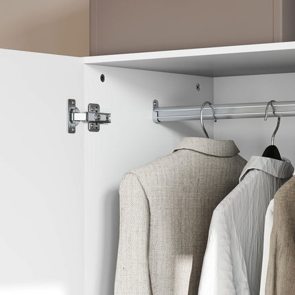 Weißer zweitüriger Kleiderschrank mit Kleiderstange und Schubladen