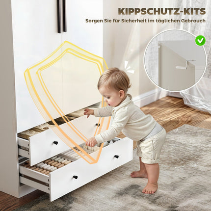 Weißer zweitüriger Kleiderschrank mit Kleiderstange und Schubladen