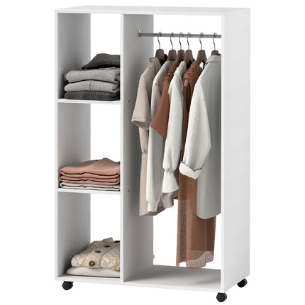 Rolling clothes rack - 3 shelves, rail, 80x40x128 cm, white