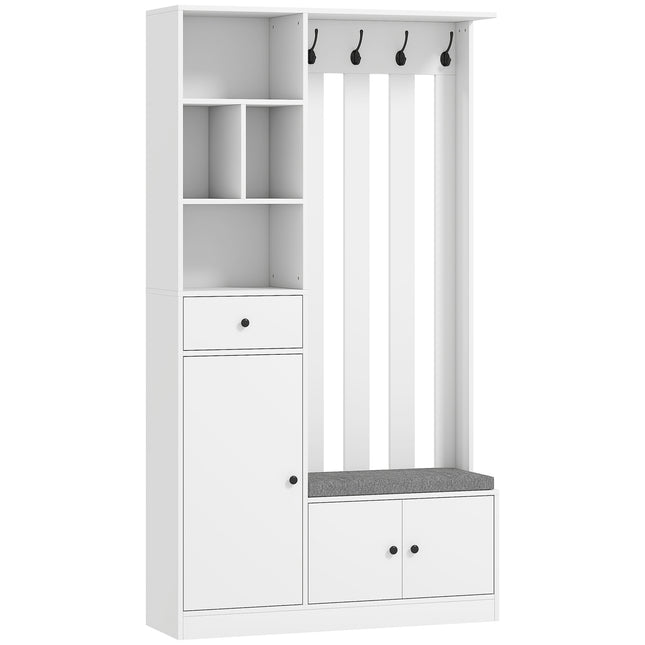 Garderobe mit Kleiderstange, Schuhbank, Haken, MDF, Weiß