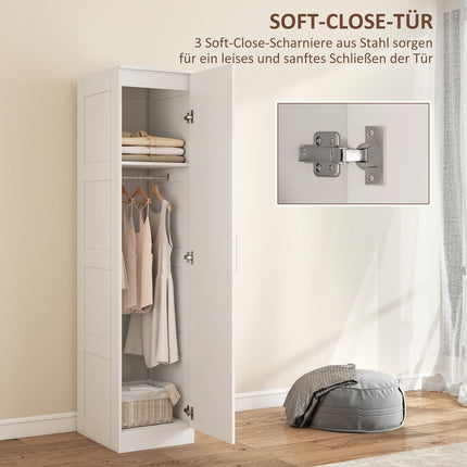 Kleiderschrank mit Kleiderstange, Einlegeboden, Soft-Close-Tür, Weiß, 40x52x180 cm