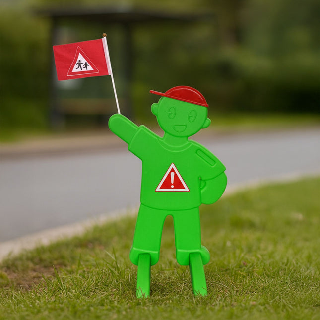 Warnfigur für Kinder mit roter Flagge