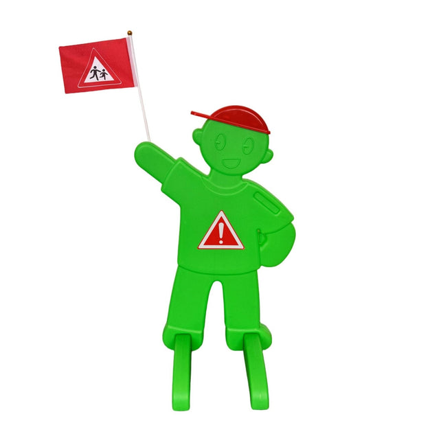 Warnfigur für Kinder mit roter Flagge