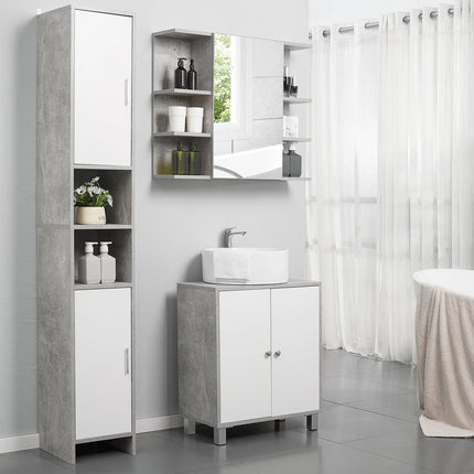 Grau-weißer Badezimmerschrank, verstellbare Einlegeböden