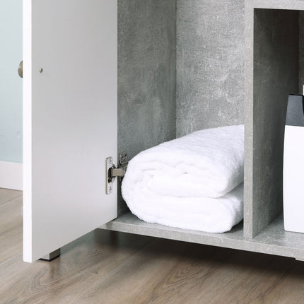 Grau-weißer Badezimmerschrank, verstellbare Einlegeböden