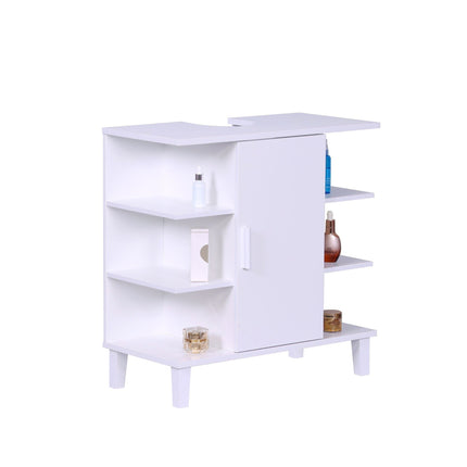 Waschbeckenunterschrank mit Tür und 6 offenen Fächern, MDF
