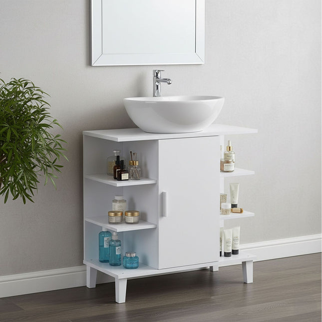 Washbasin Cabinet with Door & 6 Open Shelves, MDF