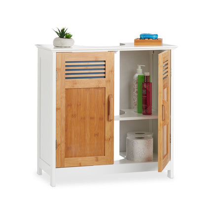 Meuble vasque avec portes en bambou