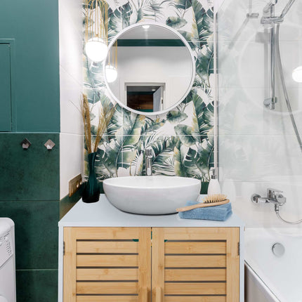 Meuble vasque avec portes en bambou