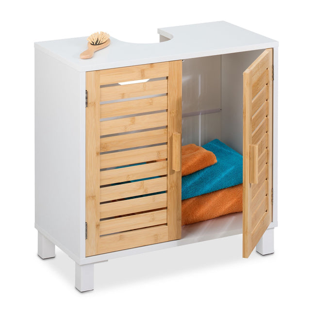 Meuble vasque avec portes en bambou