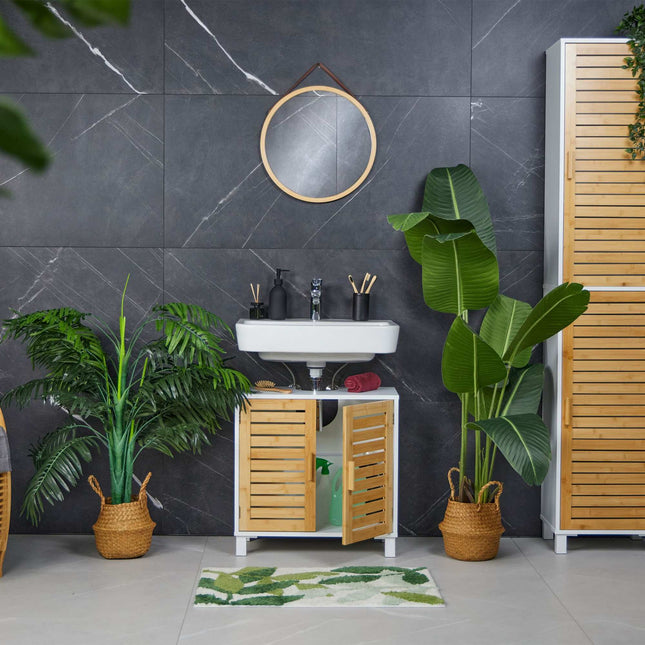 Meuble vasque avec portes en bambou