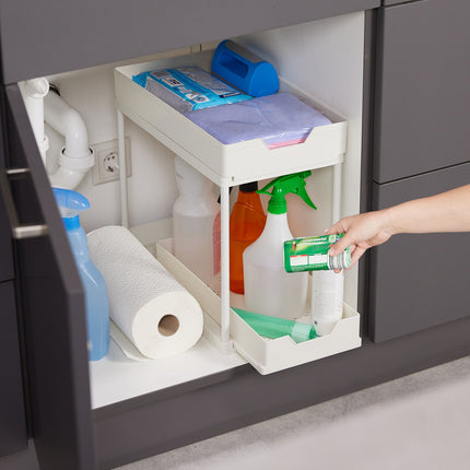 Washbasin shelf with 2 shelves