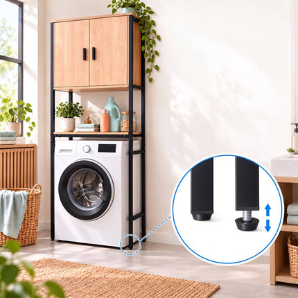 Washing Machine Cabinet with 2 Compartments, 170 cm, Light Wood/Black