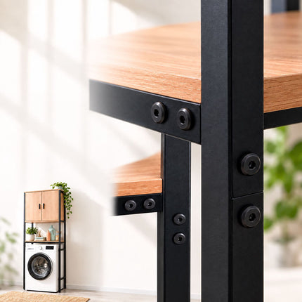Washing Machine Cabinet with 2 Compartments, 170 cm, Light Wood/Black