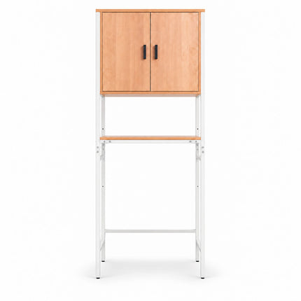 Washing Machine Cabinet with 2 Compartments, 170 cm, Light Wood/White