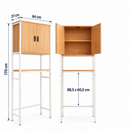 Washing Machine Cabinet with 2 Compartments, 170 cm, Light Wood/White