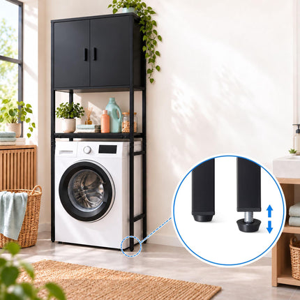 Washing Machine Cabinet with 2 Compartments – Black, 170 x 64 x 27 cm