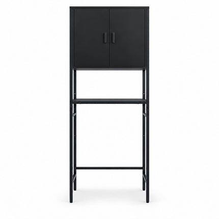 Washing Machine Cabinet with 2 Compartments – Black, 170 x 64 x 27 cm