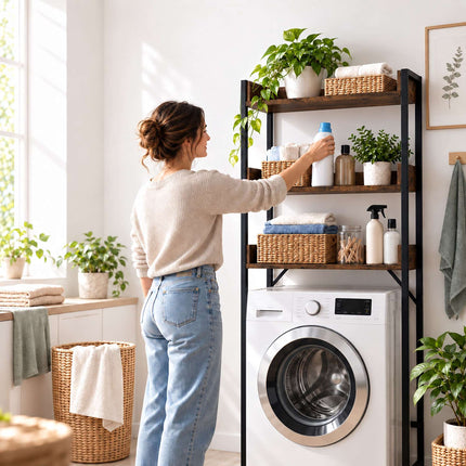 Washing Machine Shelf 166 cm with 3 Shelves, Black, Rustic Brown