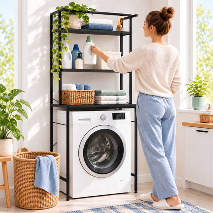Washing Machine Shelf with 3 Shelves, 161 x 66 x 40 cm, Black