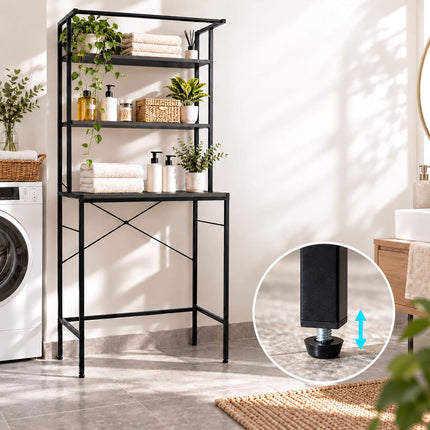 Washing Machine Shelf with 3 Shelves, 161 x 66 x 40 cm, Black