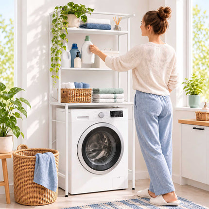Washing Machine Shelf with 3 Shelves, 161 x 66 x 40 cm, White
