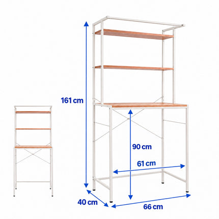Washing Machine Shelf with 3 Shelves, 161 x 66 x 40 cm, White, Natural Wood Tone