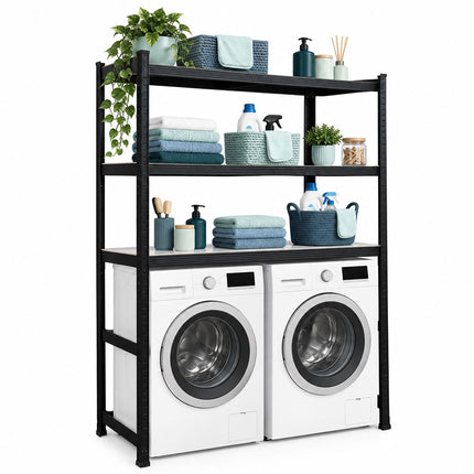 Washing Machine Shelving Unit, Heavy-Duty Steel – Black, Adjustable Shelves