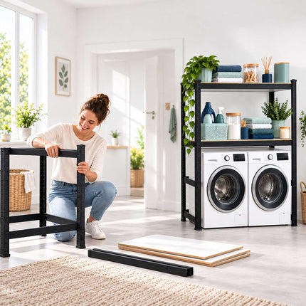 Washing Machine Shelving Unit, Heavy-Duty Steel – Black, Adjustable Shelves