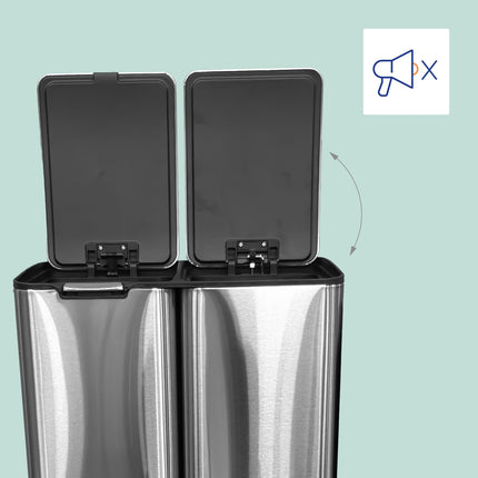 Waste Bin, 3 Compartments, 60L, Stainless Steel