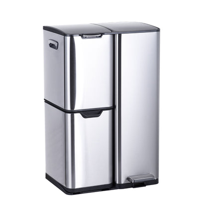 Waste Bin, 3 Compartments, 60L, Stainless Steel