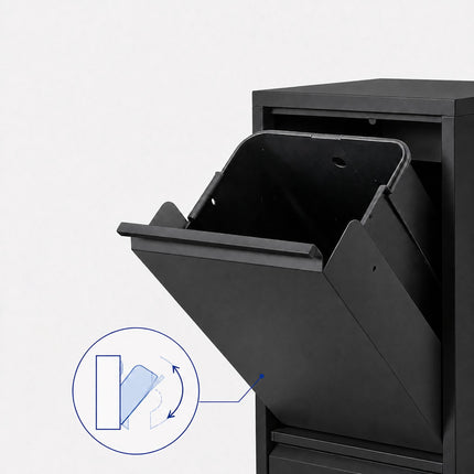 Waste Separation Bin 3 x 18 l with Tilt Function, Black, Wall-Mountable