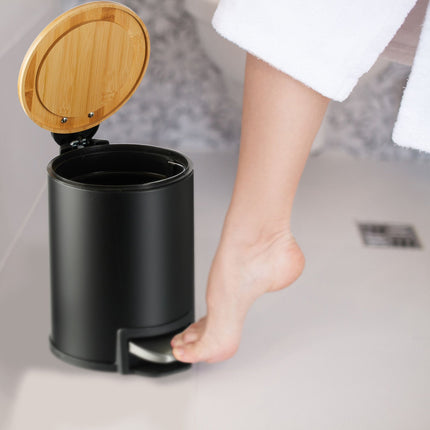 Poubelle de salle de bain 3 litres avec couvercle en bambou