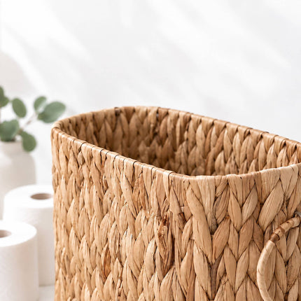 Water Hyacinth Toilet Roll Holder for 6 Rolls, Oval, Side Handles, Natural