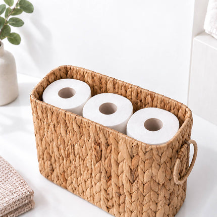 Water Hyacinth Toilet Roll Holder for 6 Rolls, Oval, Side Handles, Natural