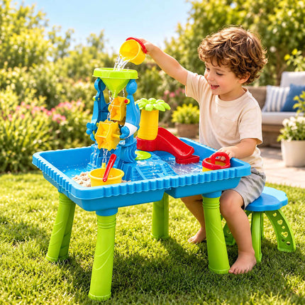 Water Play Table with Stool and 37-Piece Accessory Set, 2 Compartments