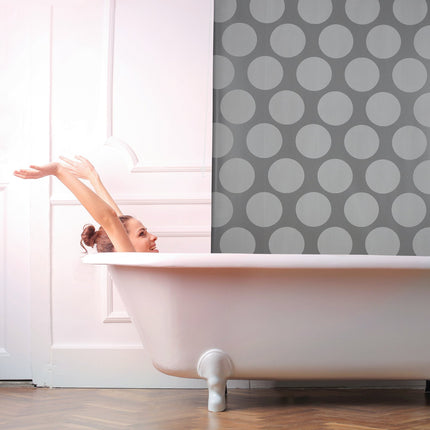 Water-Repellent Bath Roller Blind, Grey Dots Design